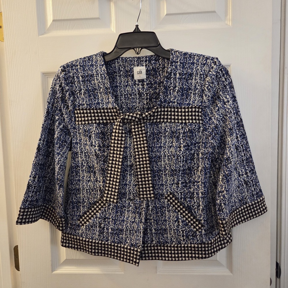 Cabi sz S Reina 21 Club blue tweed relaxed fit 3 button jacket blazer boho chic